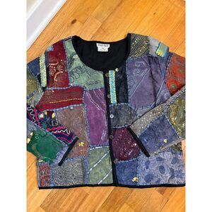 VNT Marisol Medium Patchwork Jacket Sequins Textures Embellishments Oh My!